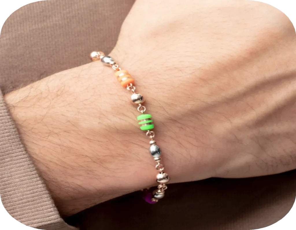 PULSERA ESPECIAL ORO LAMINADO B6mm ÓVALO PLATEADO CON BARRIL EN NEOPRENO TIPO DOBLE LÁMINA