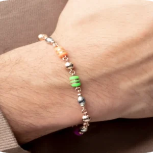 PULSERA ESPECIAL ORO LAMINADO B6mm ÓVALO PLATEADO CON BARRIL EN NEOPRENO TIPO DOBLE LÁMINA