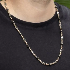 COLLAR ESPECIAL EN ORO LAMINADO ESTILO GUCCI TRES OROS CON BALÍN EN NEOPRENO TIPO LÁMINA SENCILLA AMARILLA