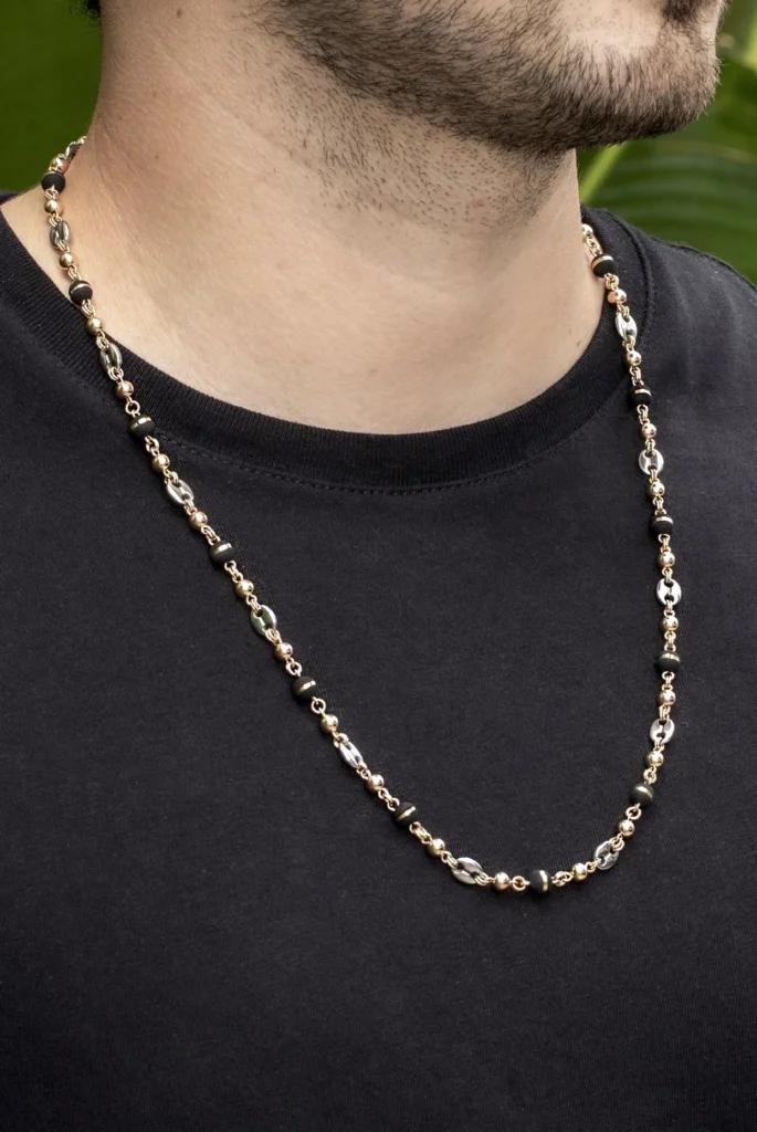 COLLAR ESPECIAL EN ORO LAMINADO ESTILO GUCCI TRES OROS CON BALÍN EN NEOPRENO TIPO LÁMINA SENCILLA AMARILLA